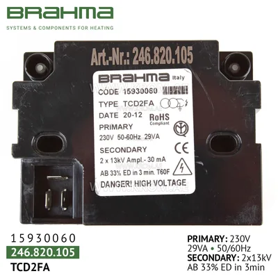 Brahma 15930060 TCD2FA ignition transformer