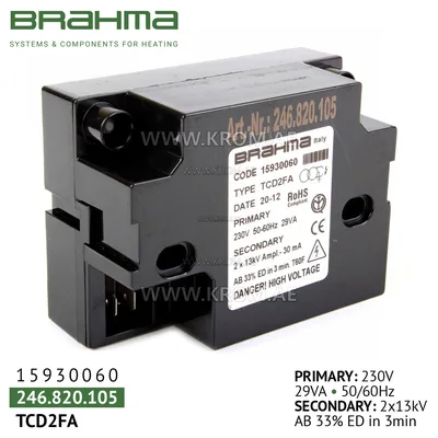 Brahma 15930060 TCD2FA ignition transformer
