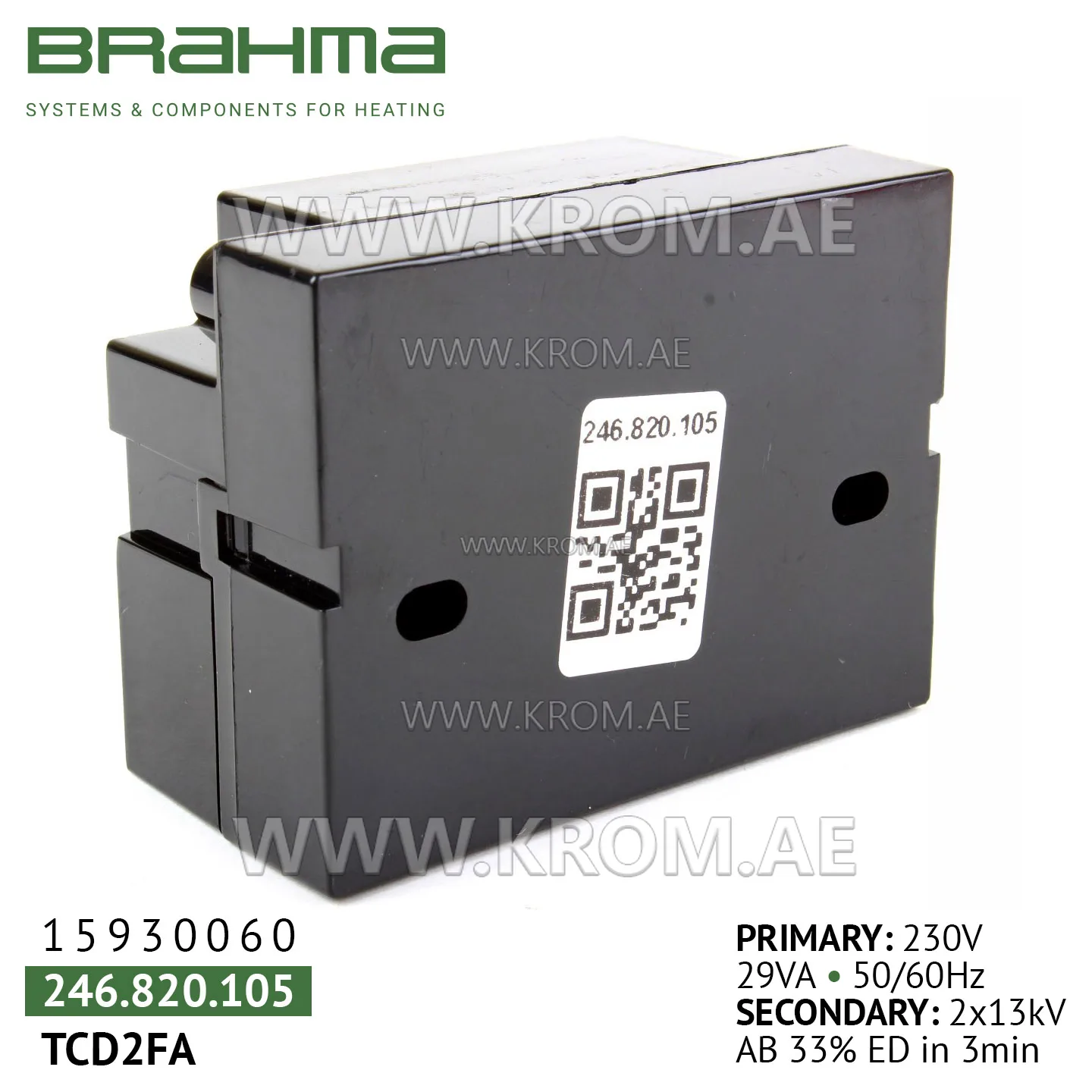 Brahma 15930060 TCD2FA ignition transformer