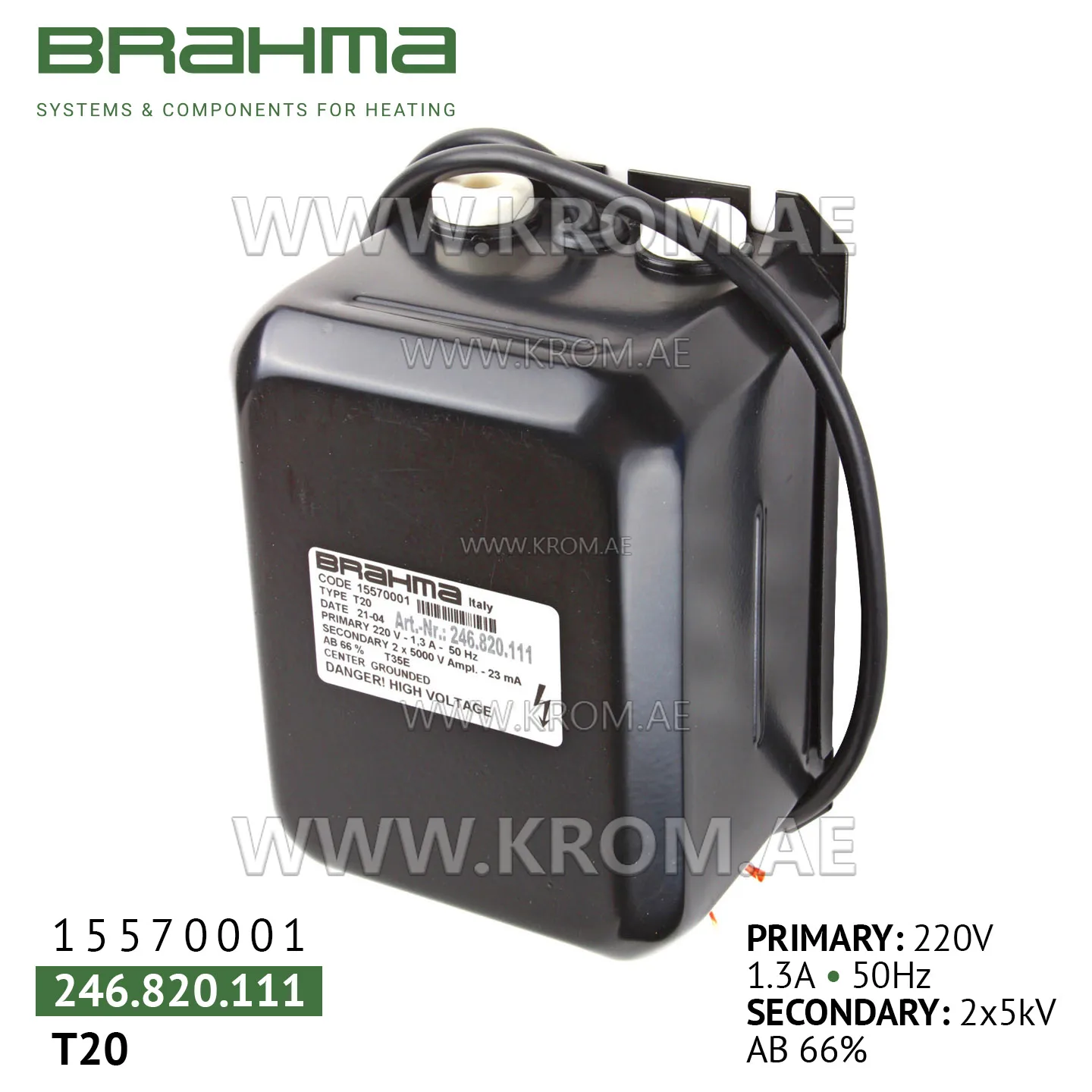 Brahma 15570001 T20 ignition transformer