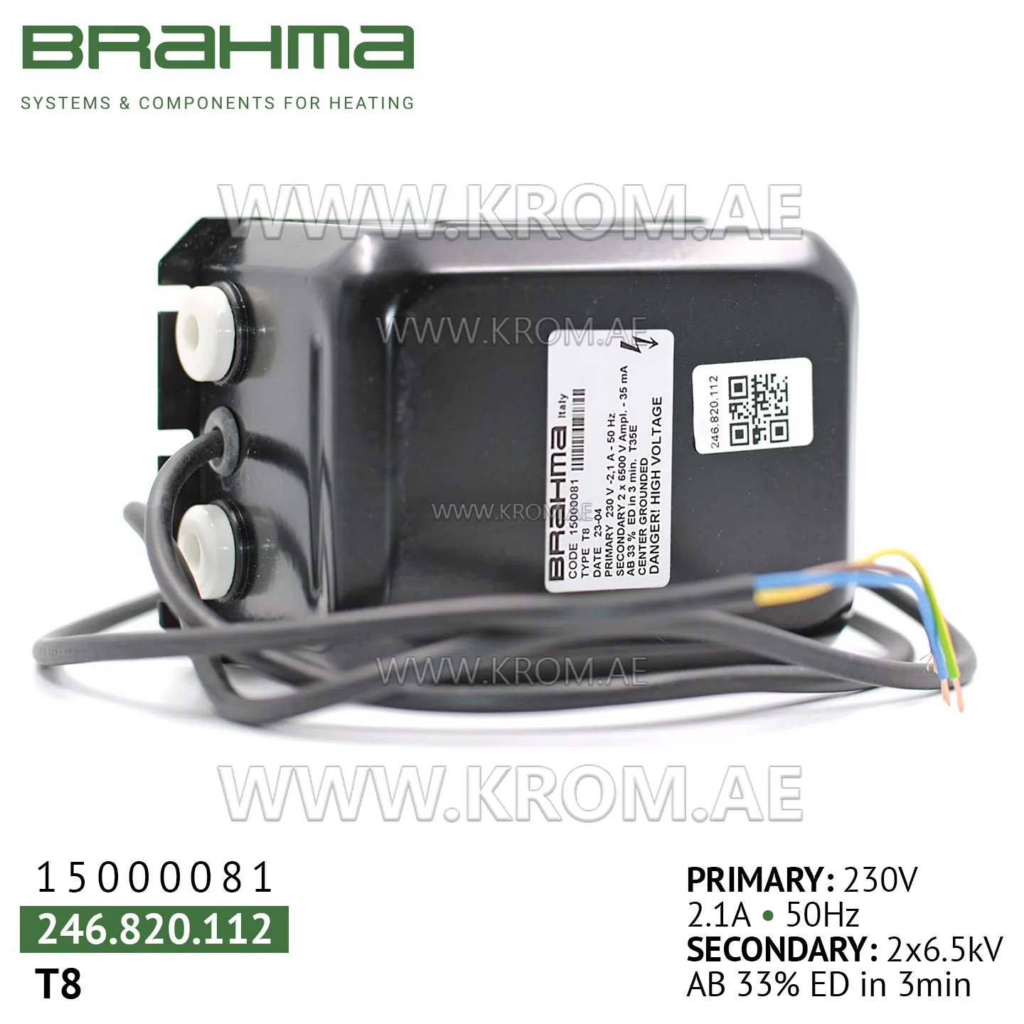 Brahma 15000081 T8 ignition transformer