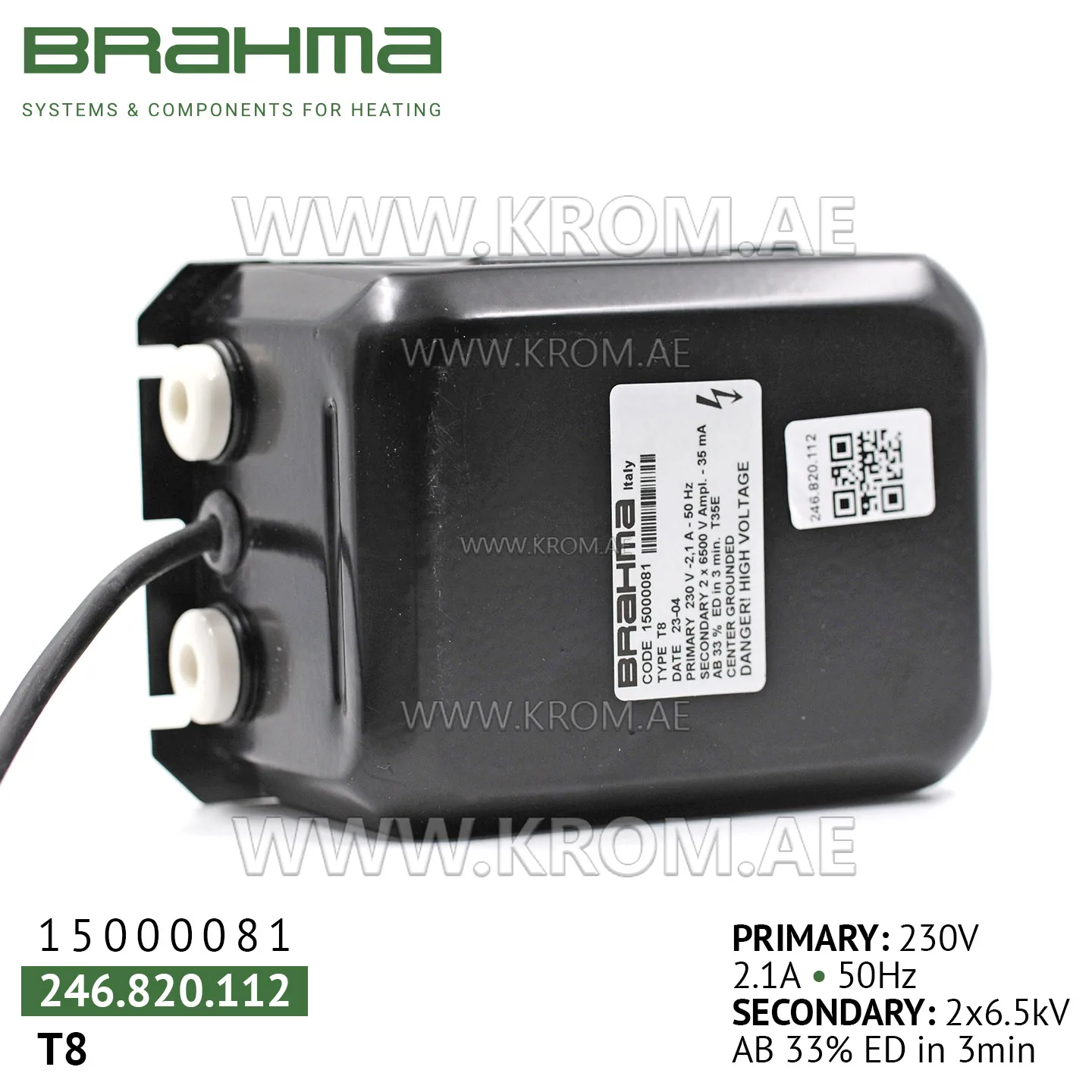Brahma 15000081 T8 ignition transformer
