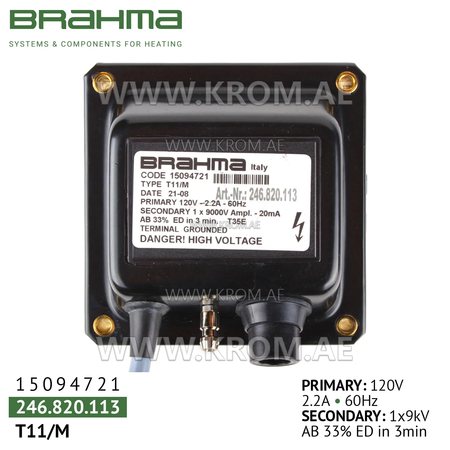 Brahma 15094721 T11/M ignition transformer