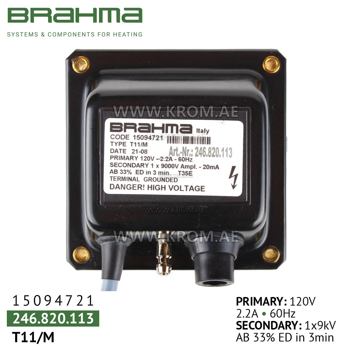 Brahma 15094721 T11/M ignition transformer
