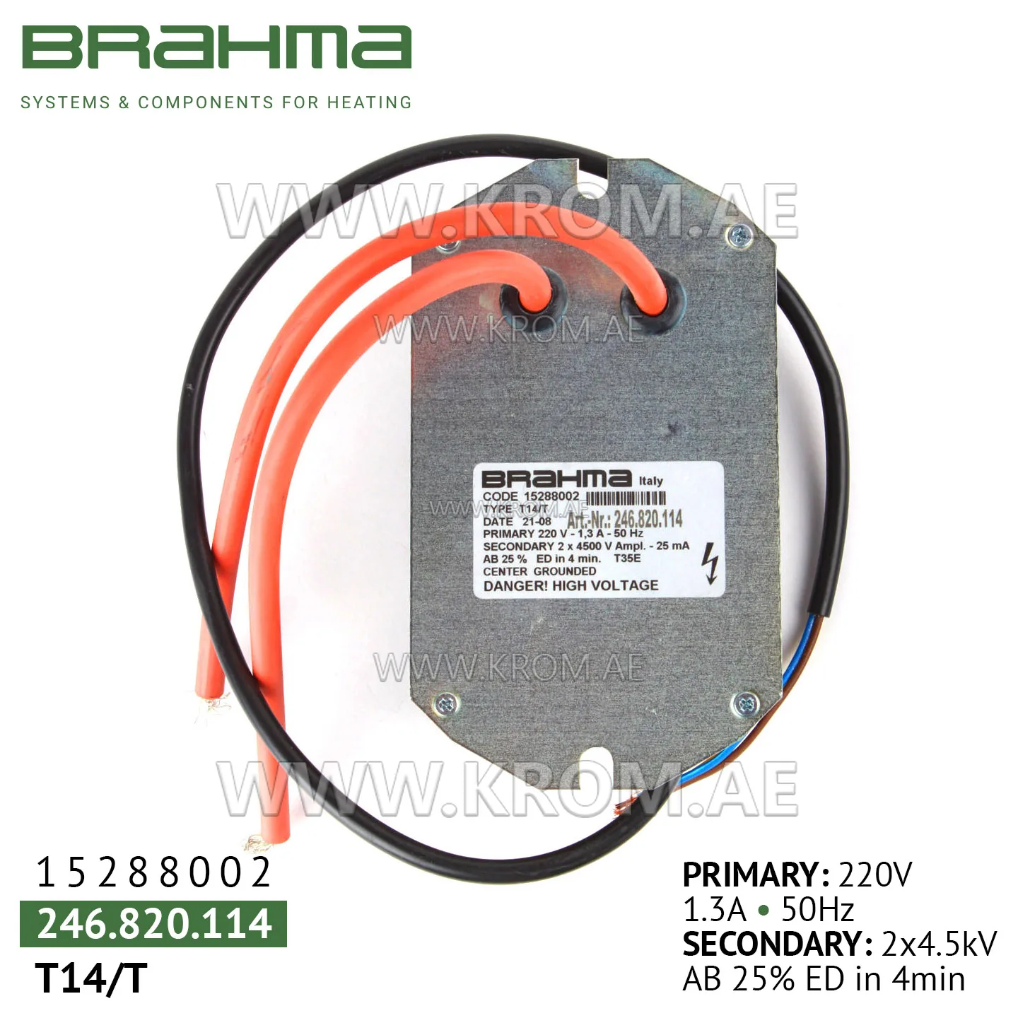 Brahma 15288002 T14/T ignition transformer