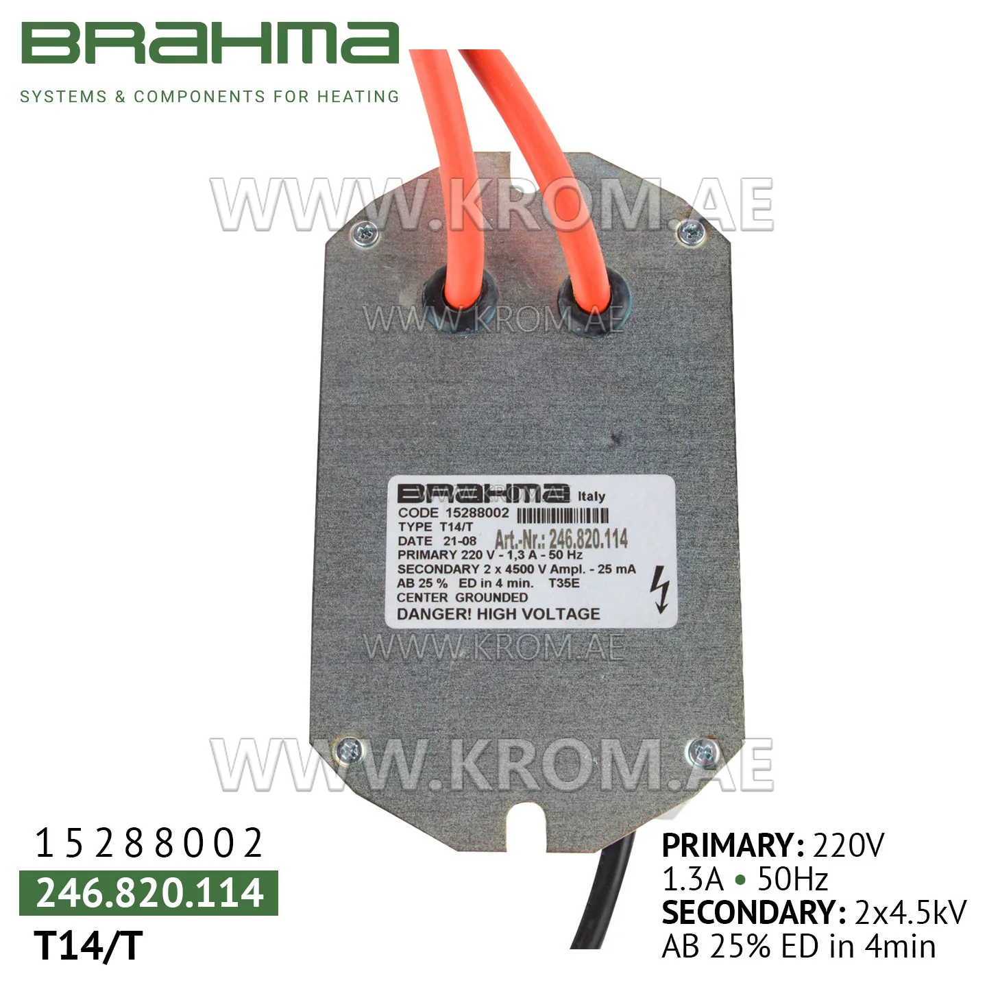 Brahma 15288002 T14/T ignition transformer