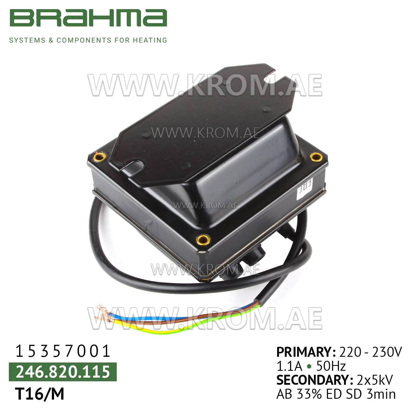 Brahma 15357001 T16/M ignition transformer