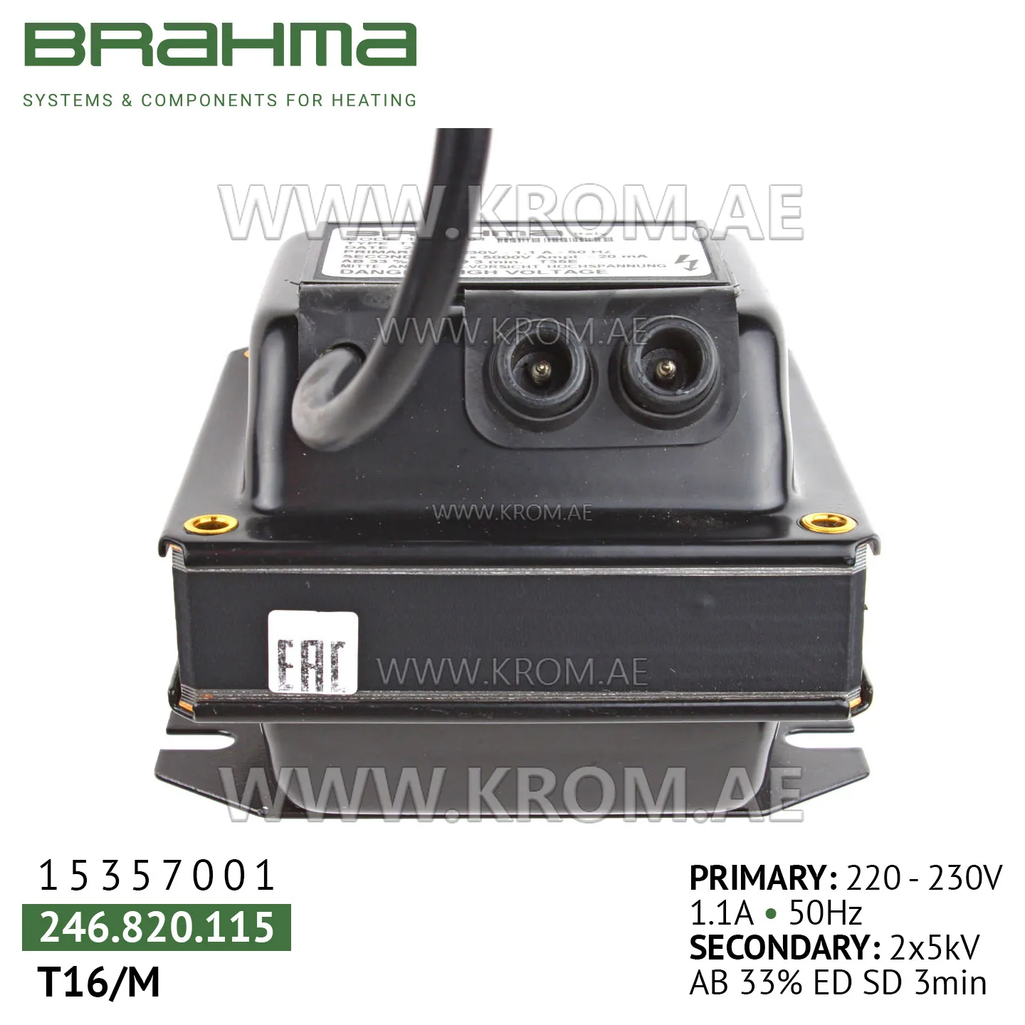 Brahma 15357001 T16/M ignition transformer