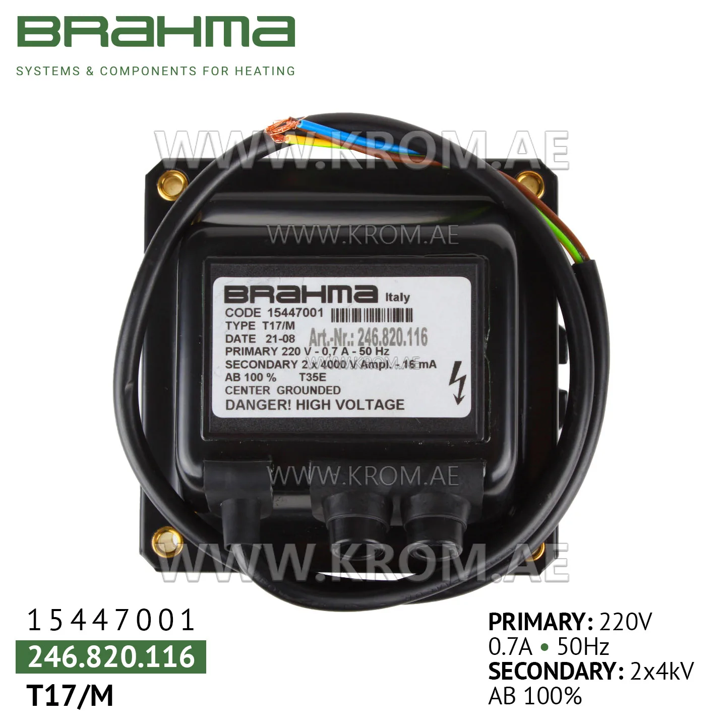 Brahma 15447001 T17/M ignition transformer