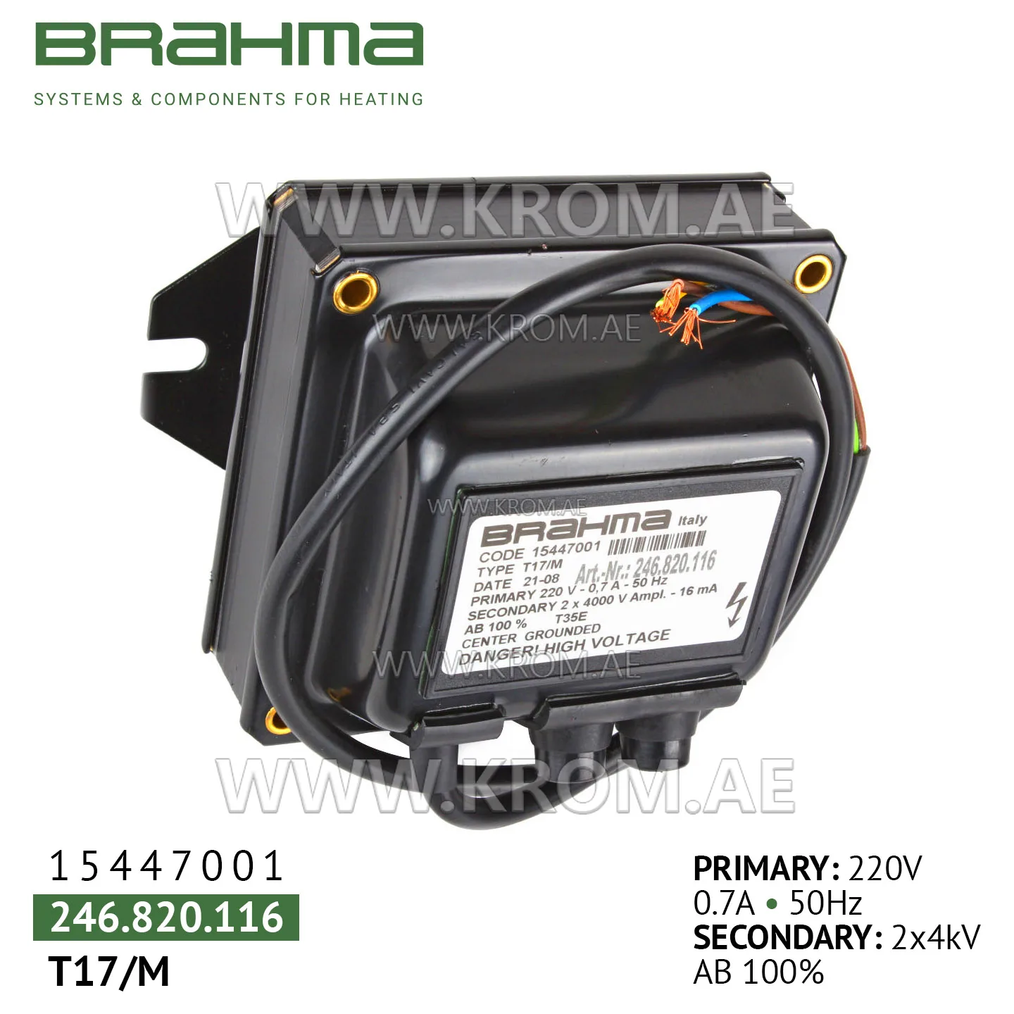 Brahma 15447001 T17/M ignition transformer