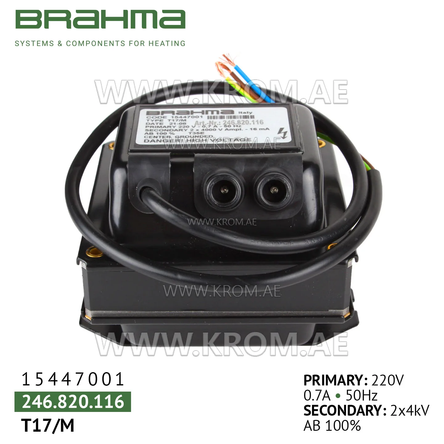 Brahma 15447001 T17/M ignition transformer