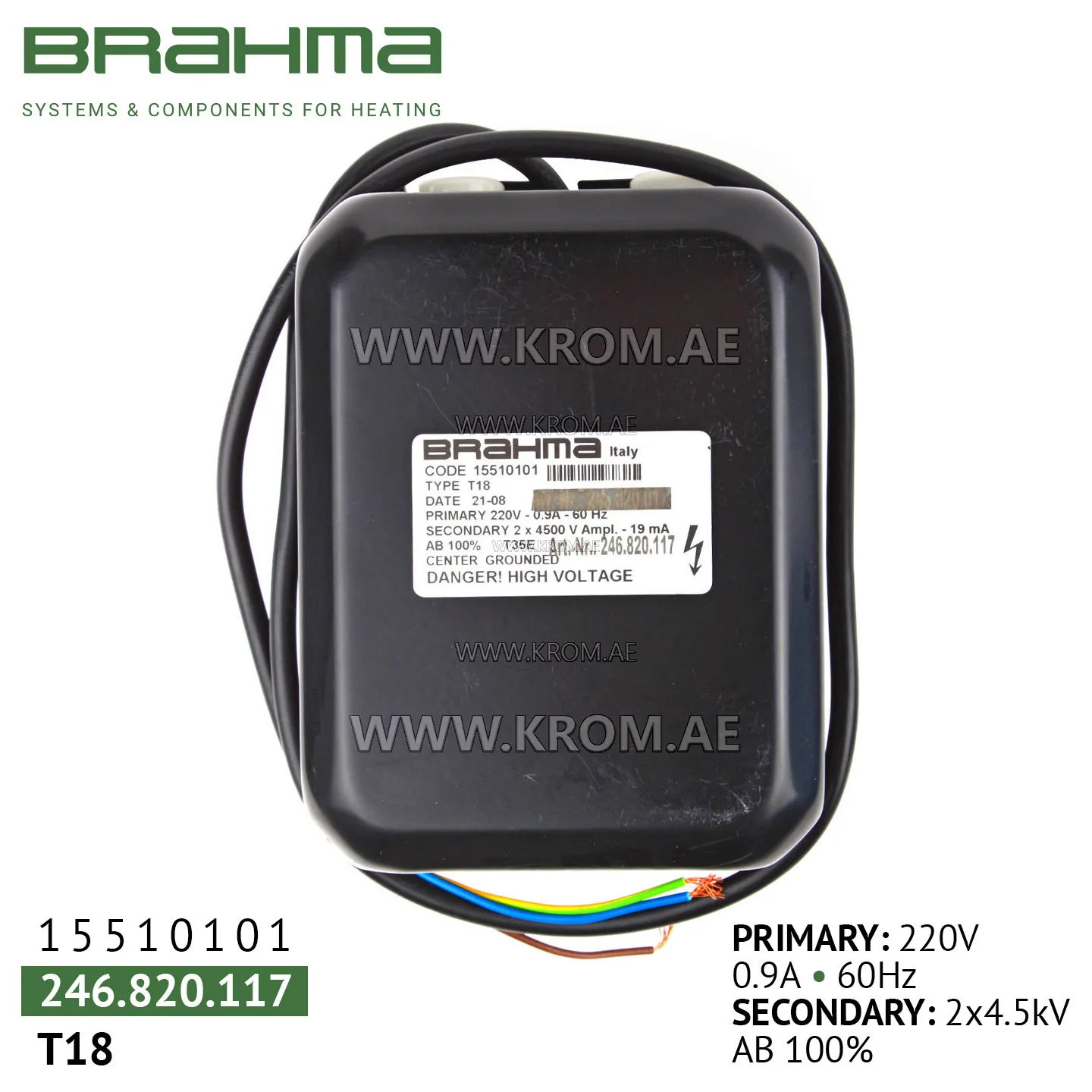 Brahma 15510101 T18 ignition transformer