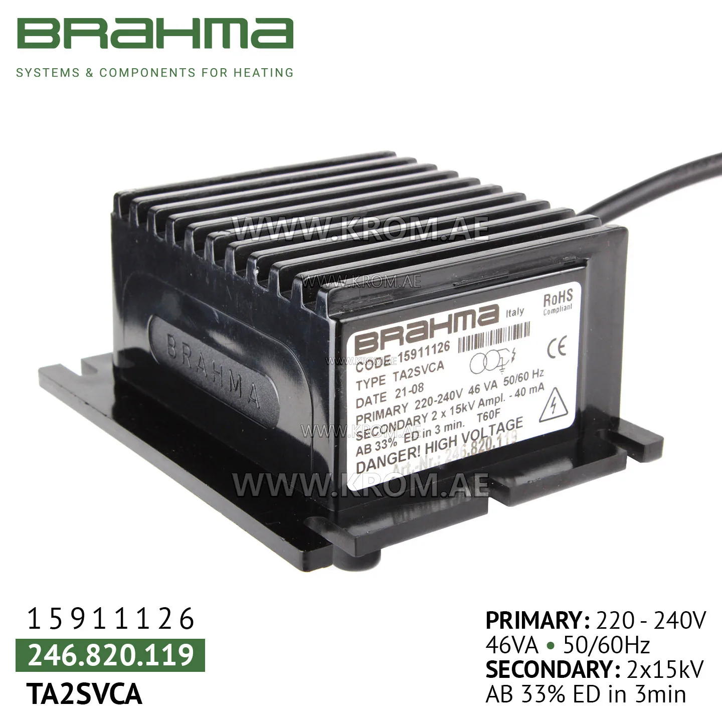 Brahma 15911126 TA2SVCA ignition transformer