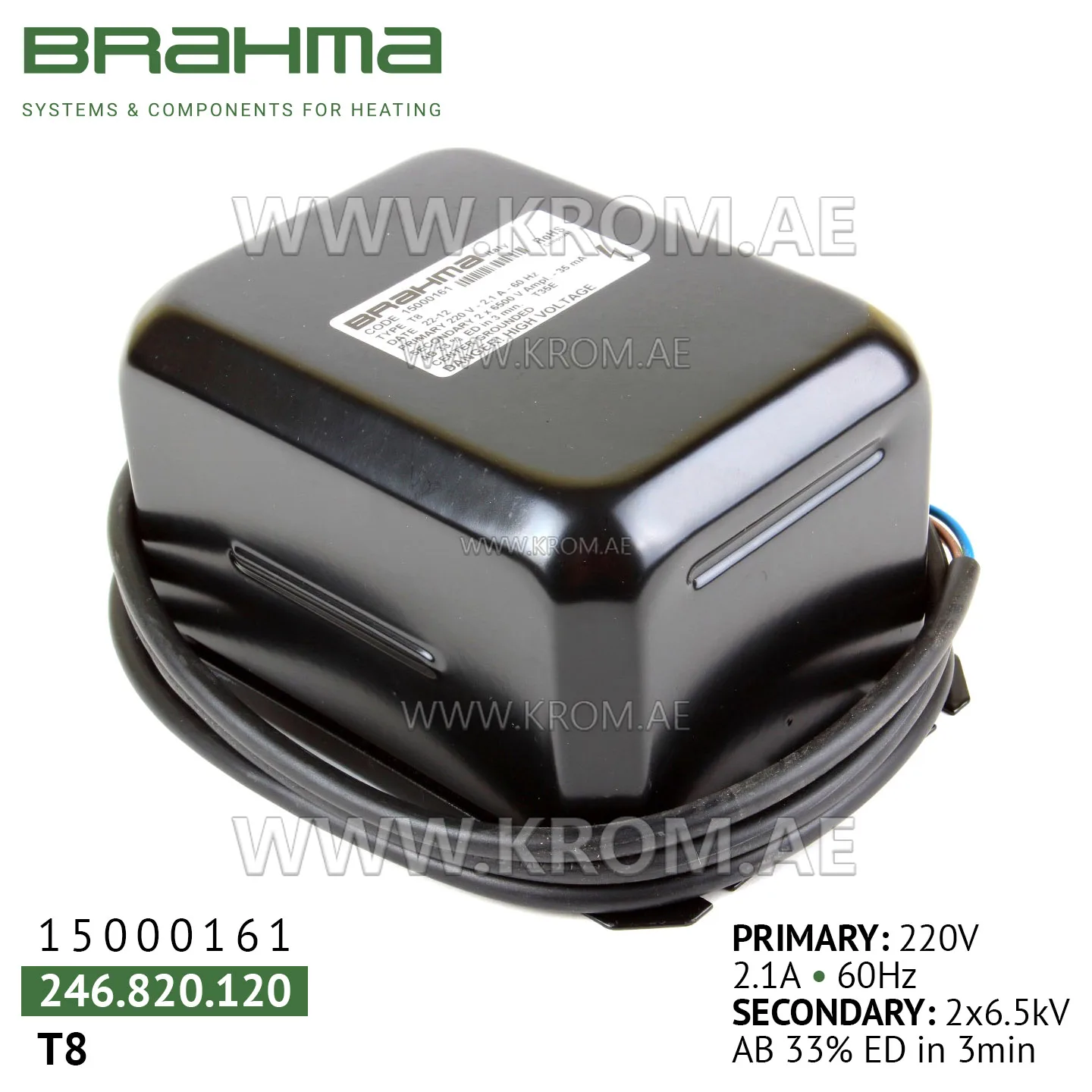 Brahma 15000161 T8 ignition transformer