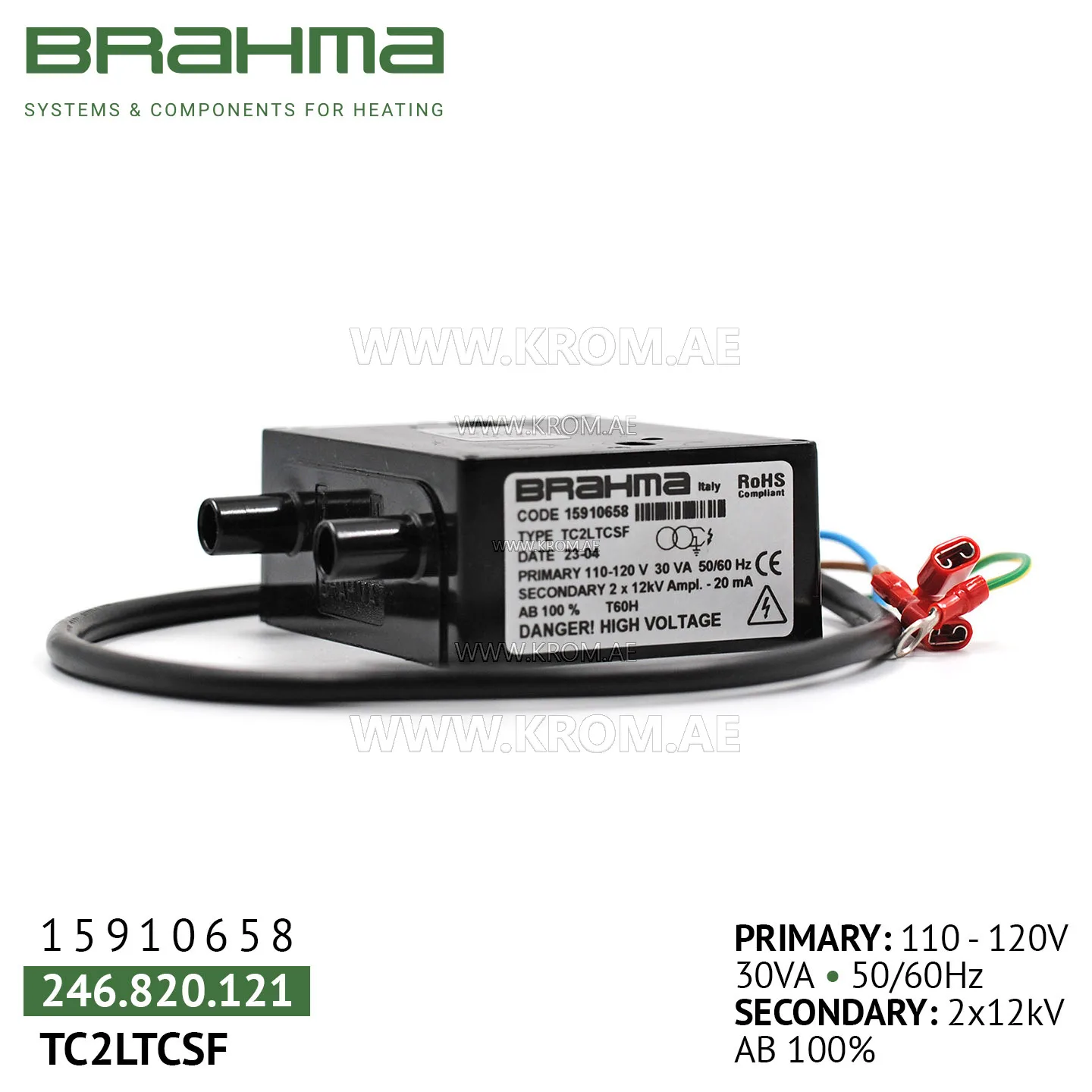 Brahma 15910658 TC2LTCSF 110-120V ignition transformer