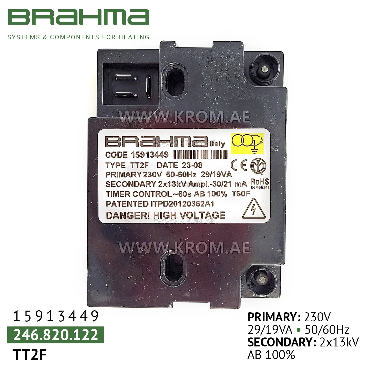 Brahma 15913449 TT2F ignition transformer