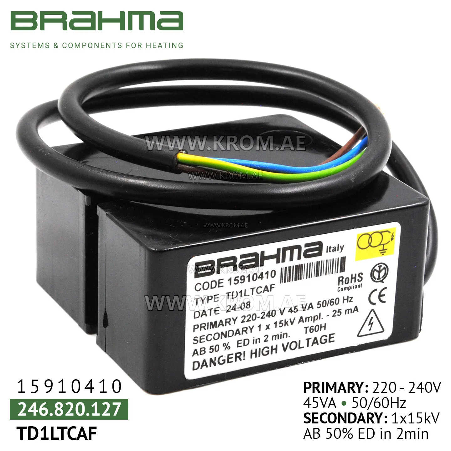 Brahma 15910410 TD1LTCAF ignition transformer
