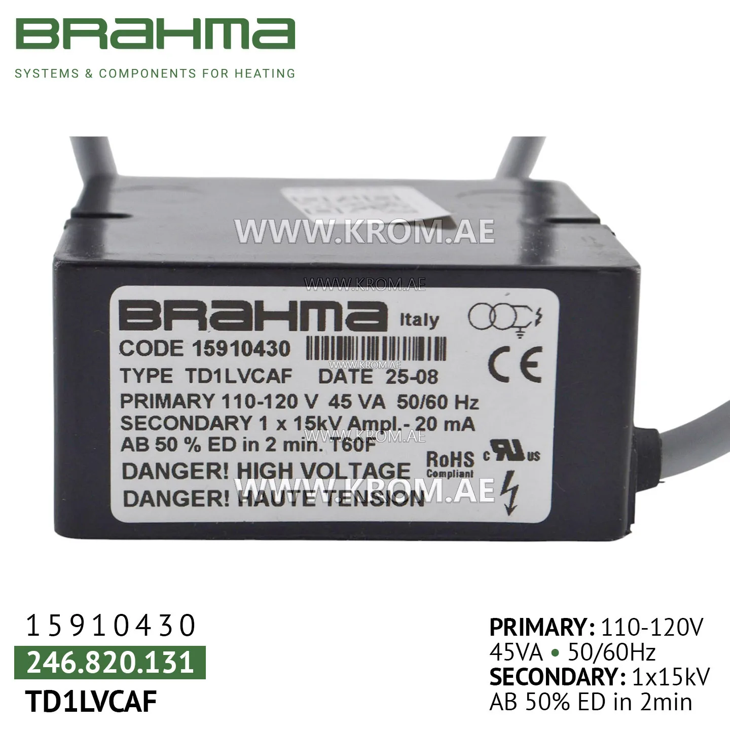 Brahma 15910430 TD1LVCAF ignition transformer