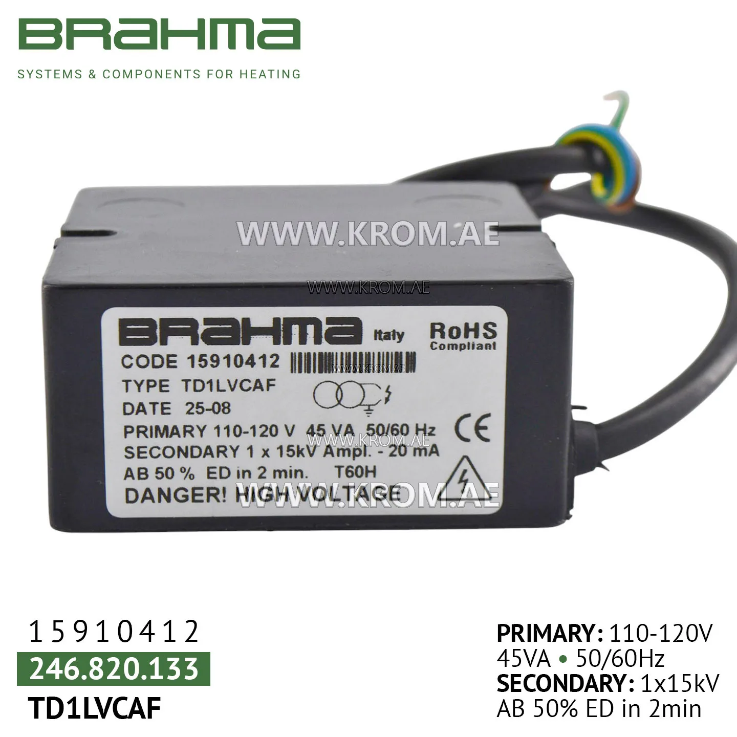 Brahma 15910412 TD1LVCAF ignition transformer