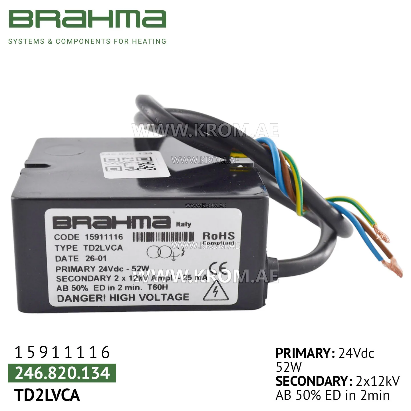 Brahma 15911116 TD2LVCA ignition transformer