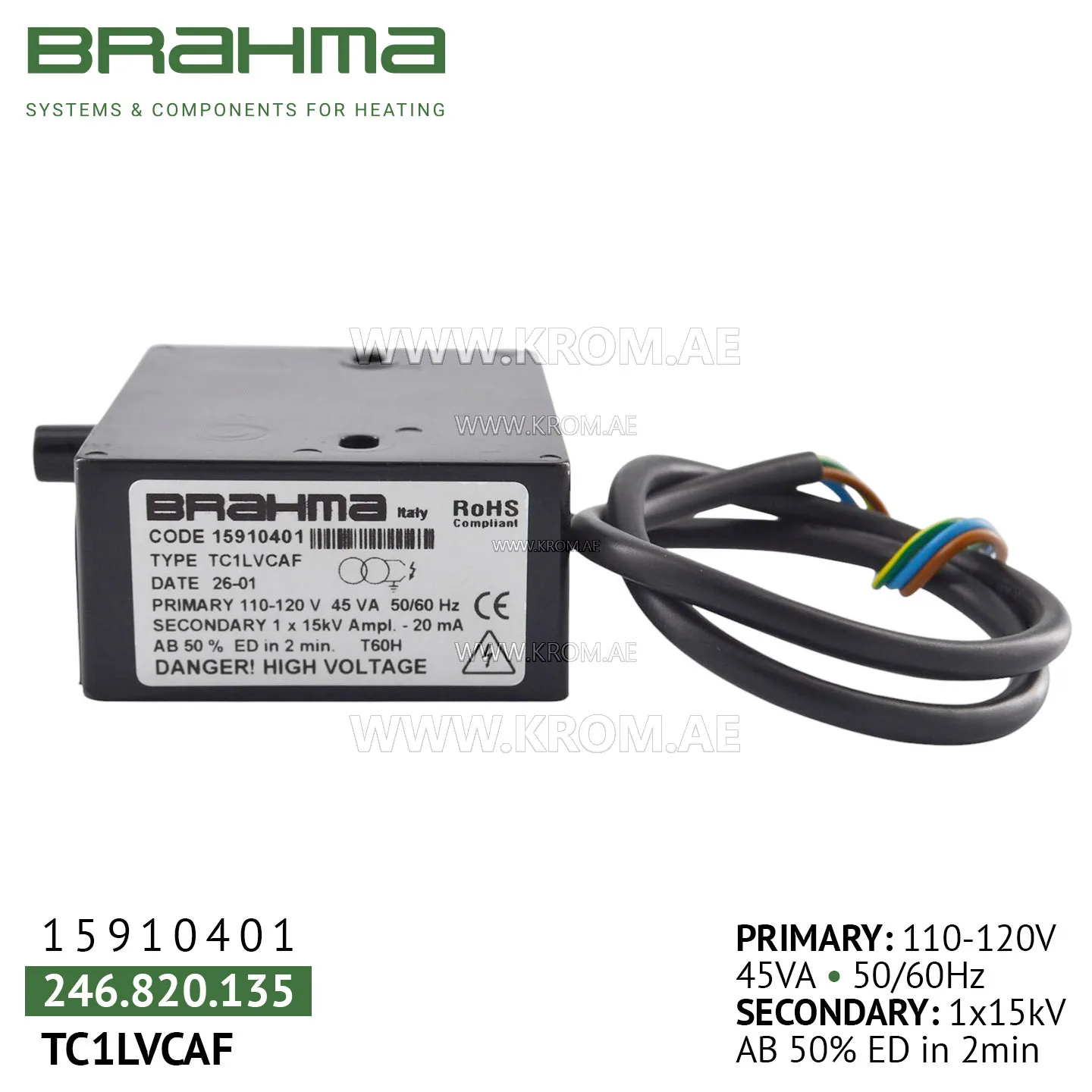 Brahma 15910401 TC1LVCAF ignition transformer