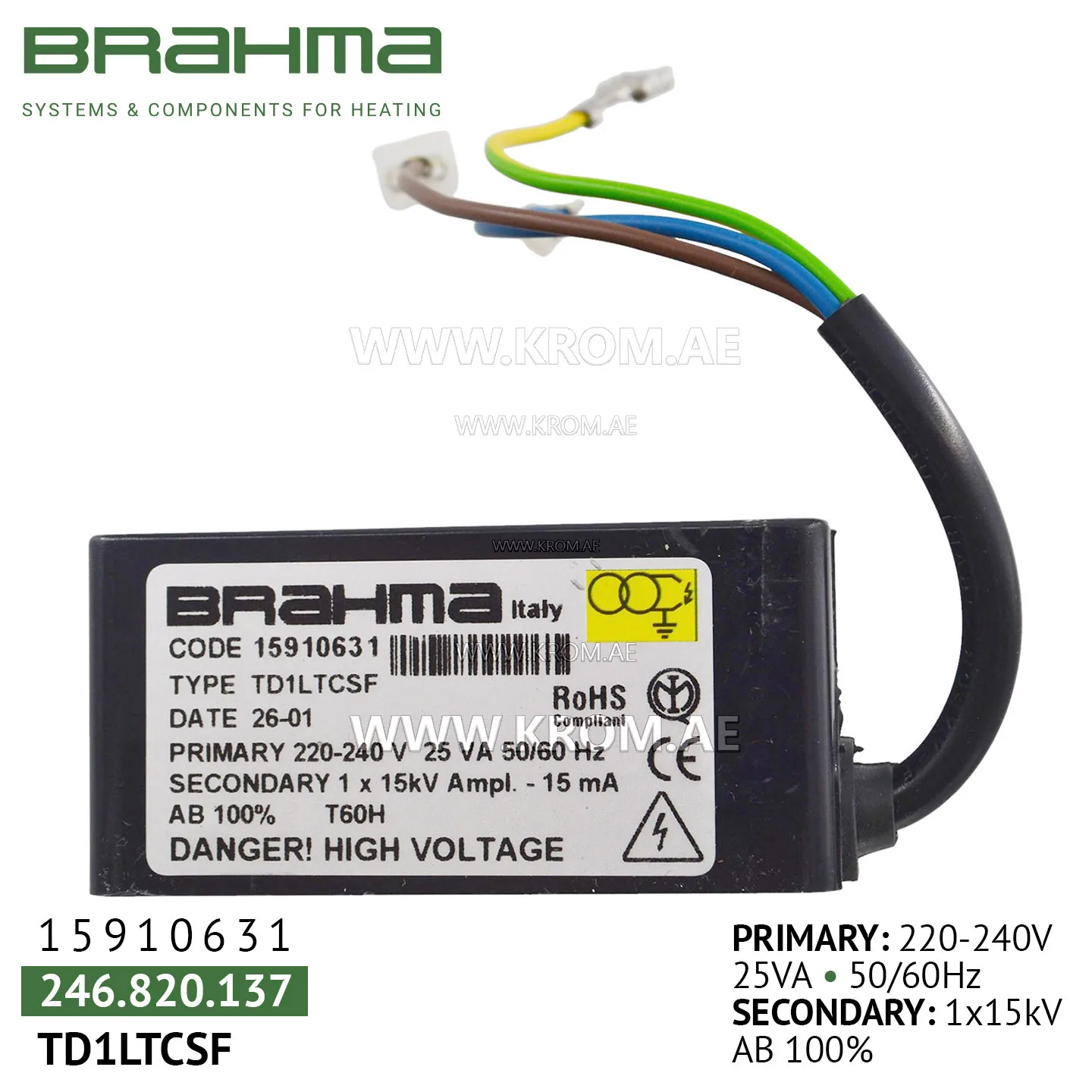 Brahma 15910631 TD1LTCSF ignition transformer