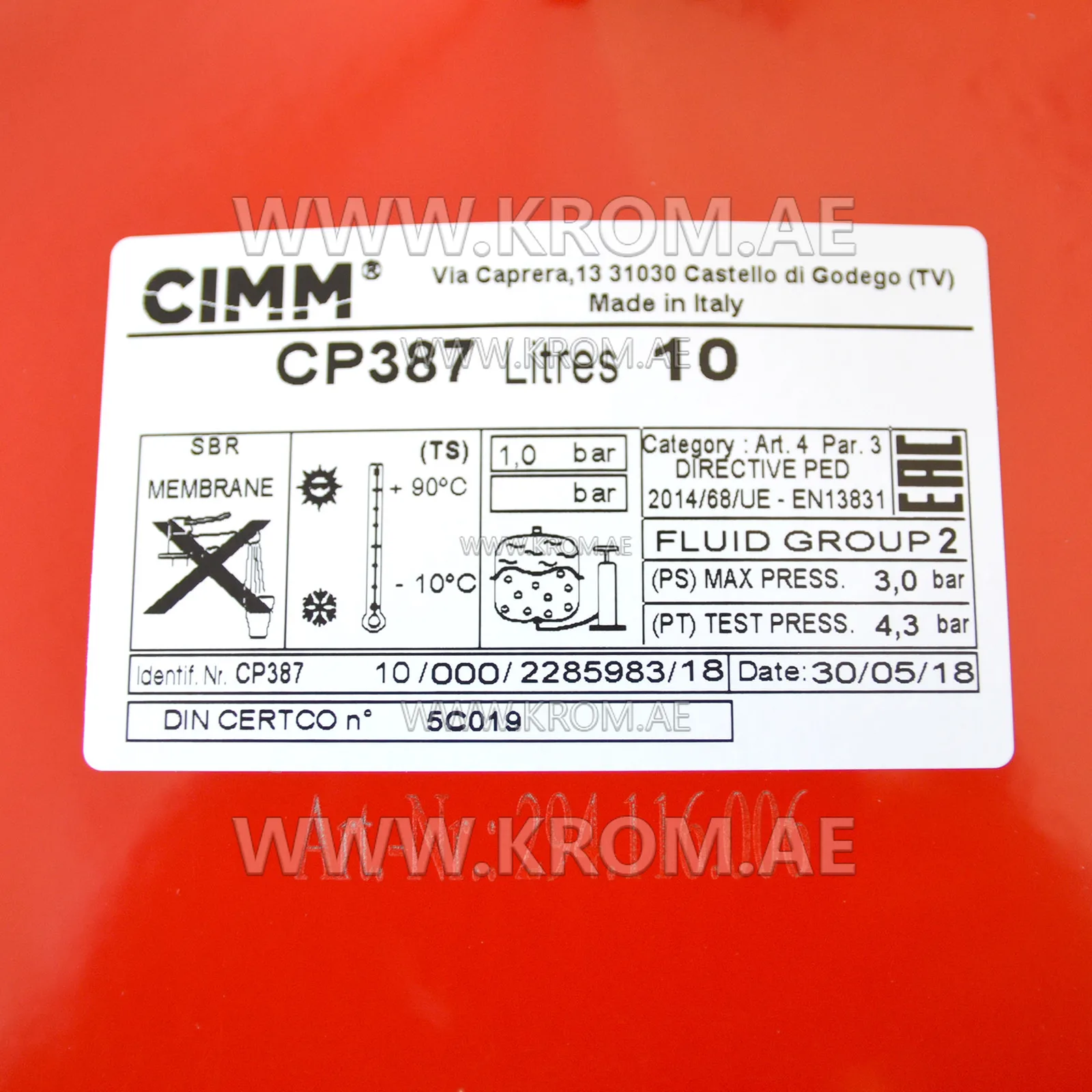 Baxi 761003/810 expansion vessel CP387/10, type 6