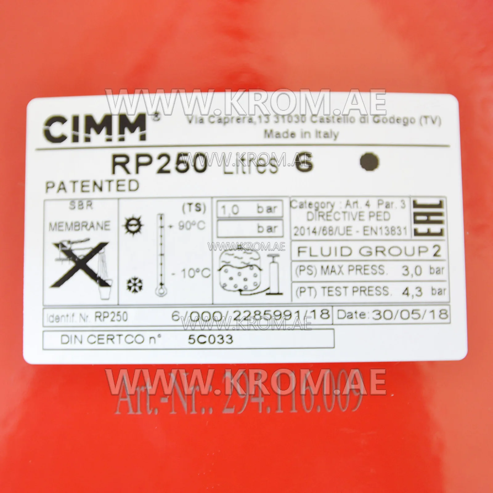 Baxi 940503/810 expansion vessel RP250/6, type