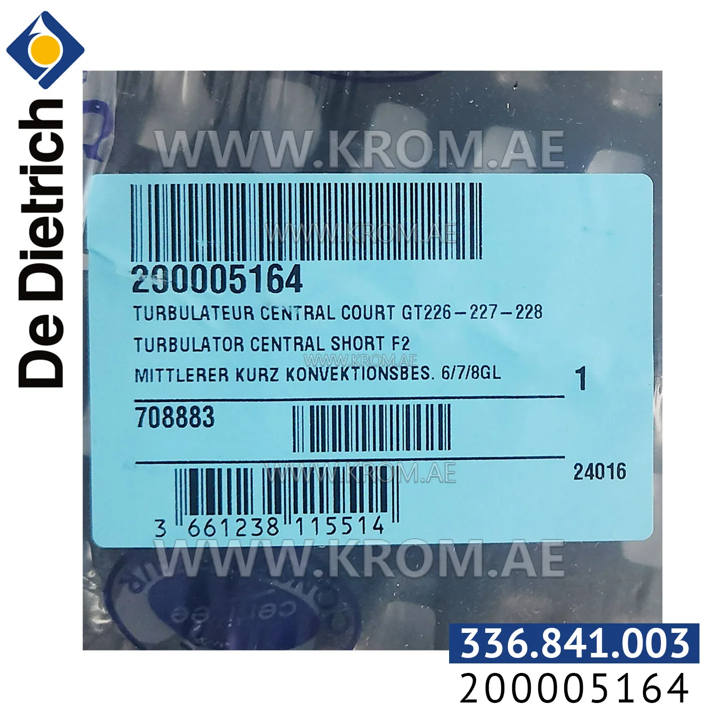 De Dietrich 200005164 central short turbulator F2