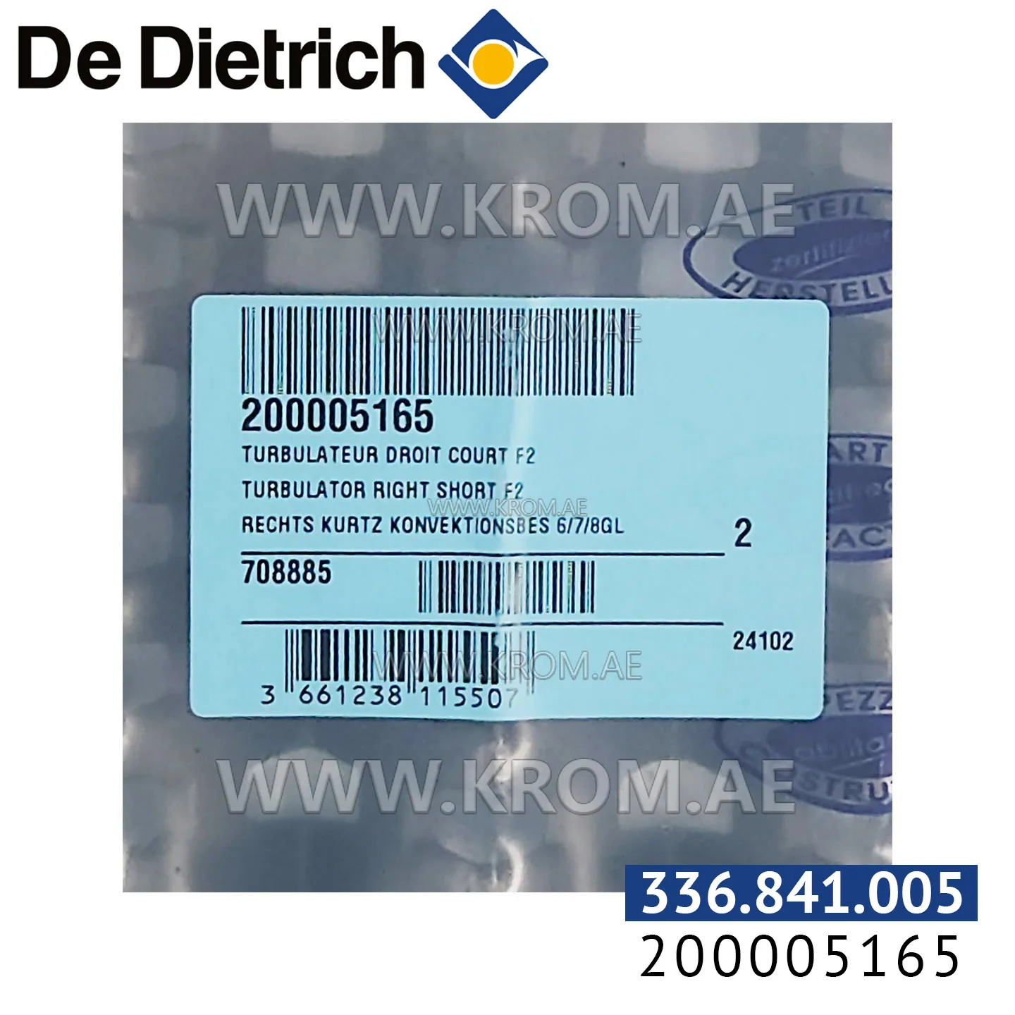 De Dietrich 200005165 right short turbulator F2