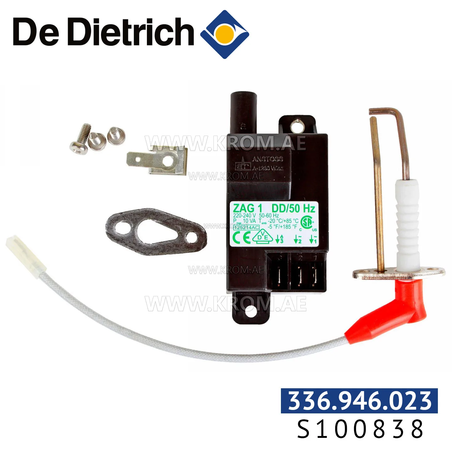 De Dietrich S100838 ignition transformer with ignition electrode