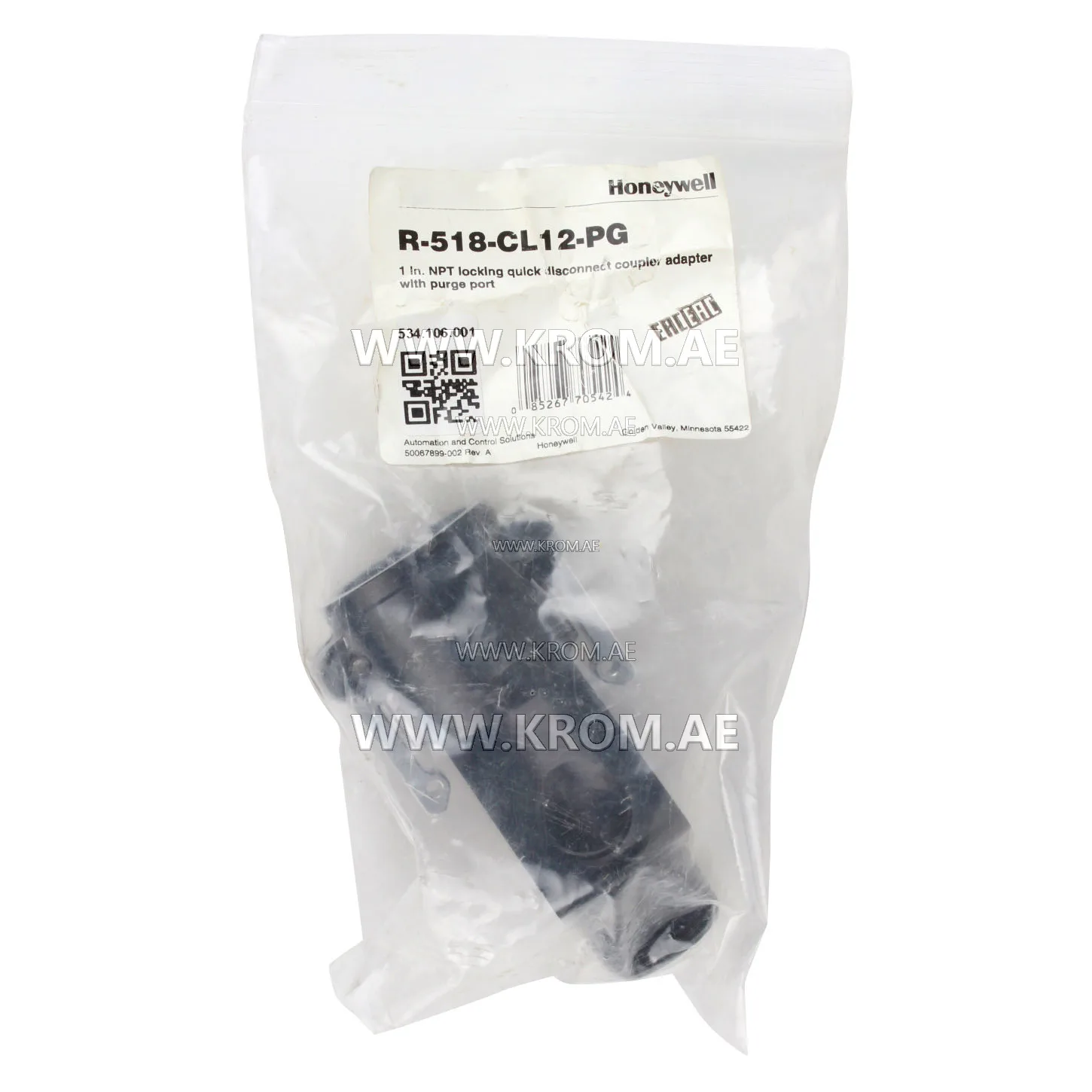 Honeywell NPT R-518-CL12-PG 1" adapter with 1/2" purge port for U2
